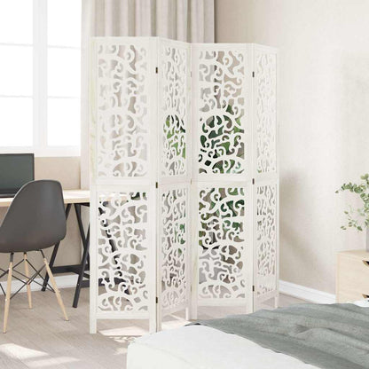 vidaXL Room Divider 4 Panels White Solid Wood Paulownia