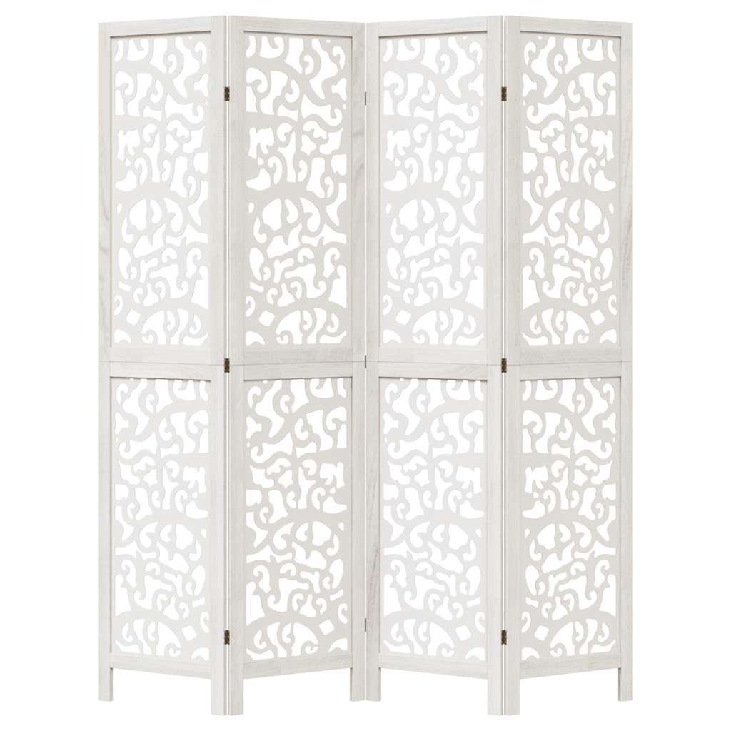 vidaXL Room Divider 4 Panels White Solid Wood Paulownia