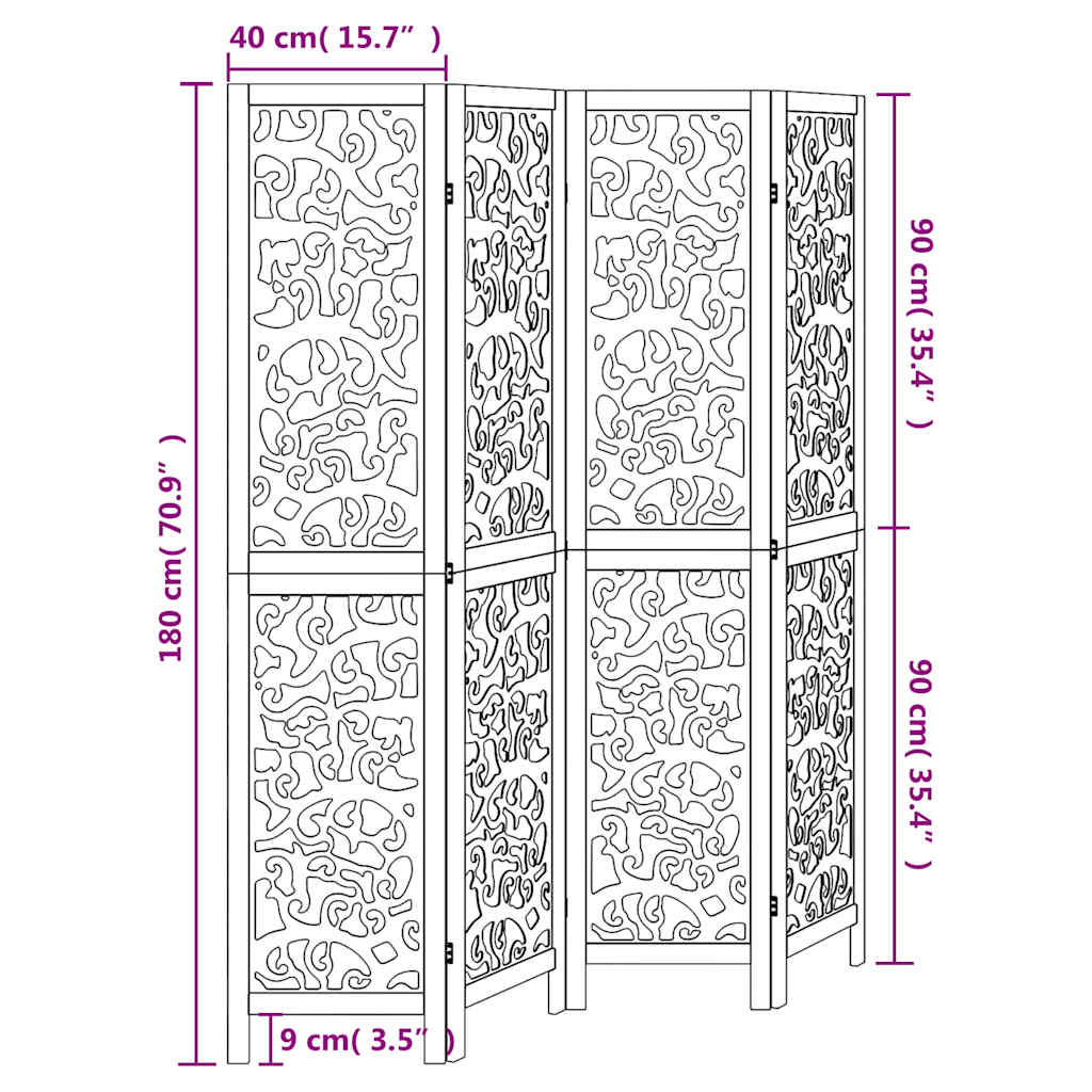 vidaXL Room Divider 4 Panels White Solid Wood Paulownia