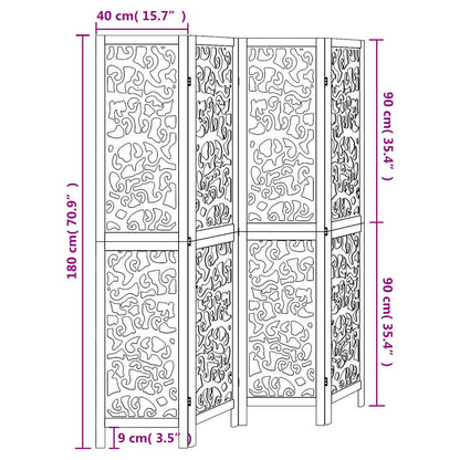 vidaXL Room Divider 4 Panels White Solid Wood Paulownia