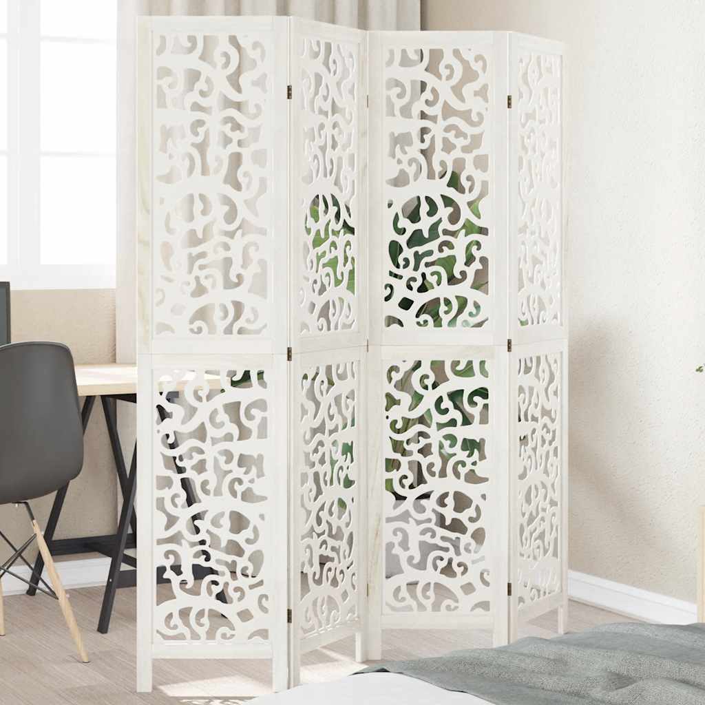 vidaXL Room Divider 4 Panels White Solid Wood Paulownia