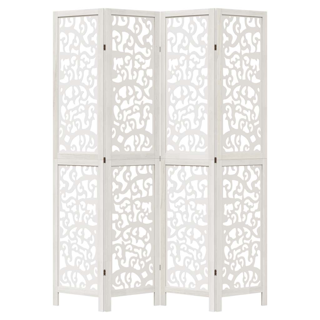 vidaXL Room Divider 4 Panels White Solid Wood Paulownia