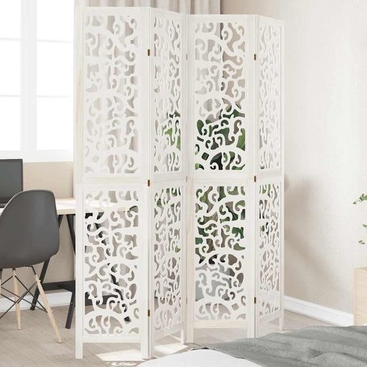 vidaXL Room Divider 4 Panels White Solid Wood Paulownia