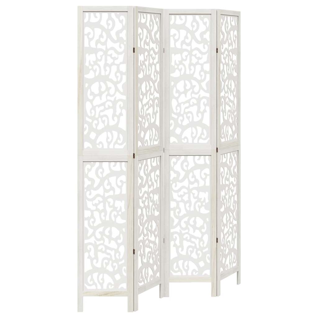 vidaXL Room Divider 4 Panels White Solid Wood Paulownia