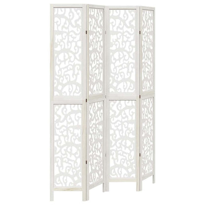 vidaXL Room Divider 4 Panels White Solid Wood Paulownia