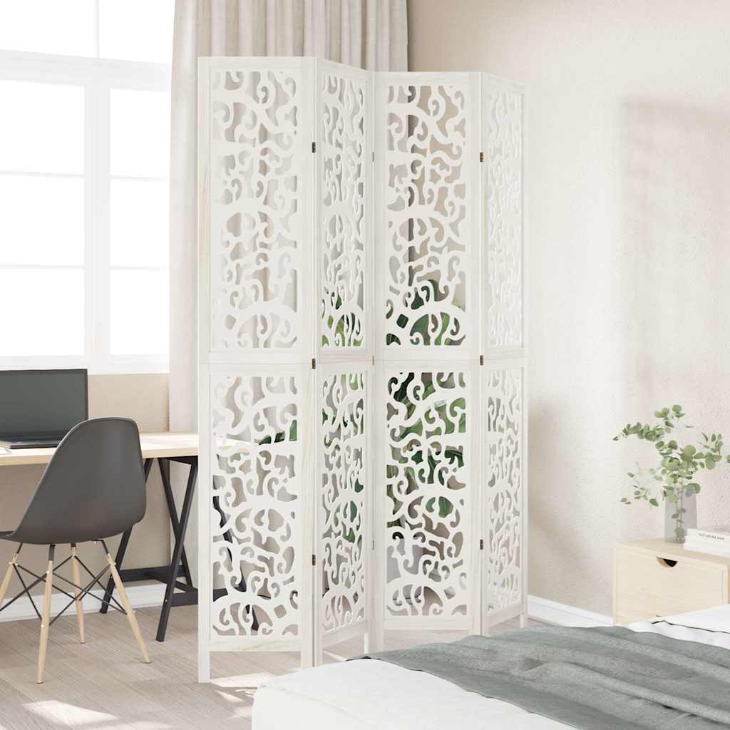 vidaXL Room Divider 4 Panels White Solid Wood Paulownia