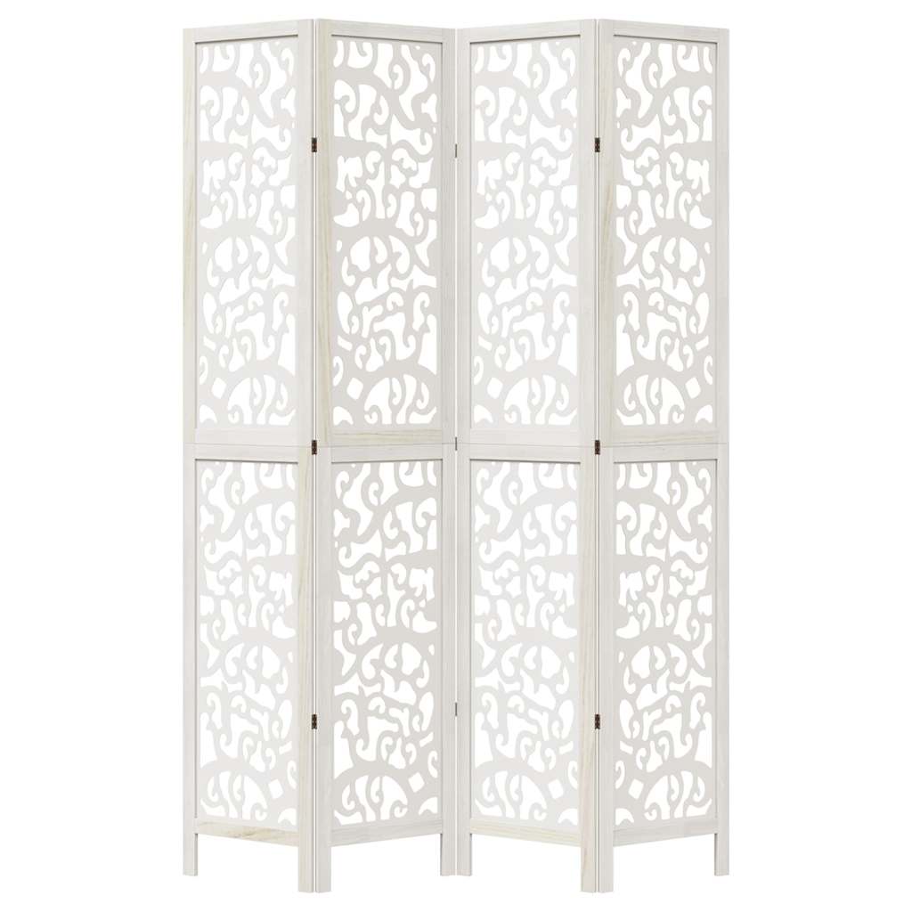 vidaXL Room Divider 4 Panels White Solid Wood Paulownia
