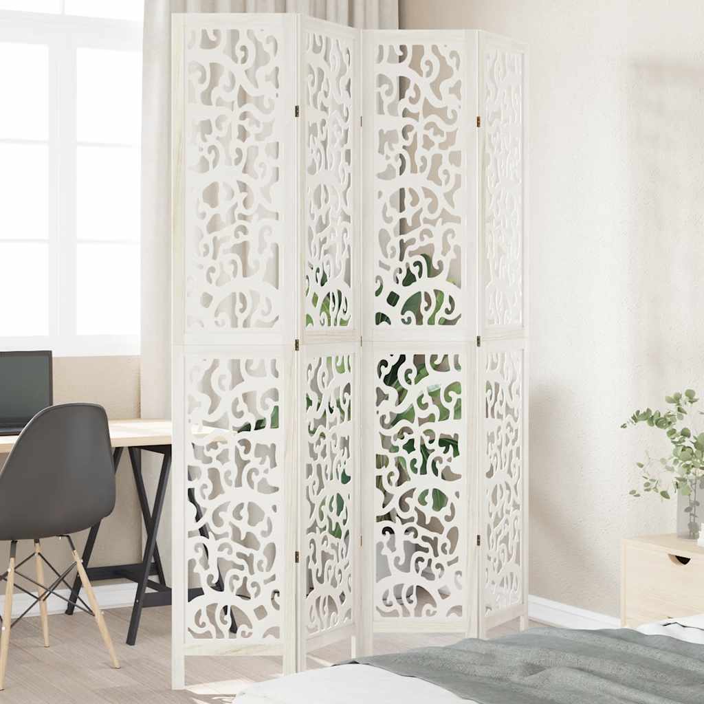 vidaXL Room Divider 4 Panels White Solid Wood Paulownia