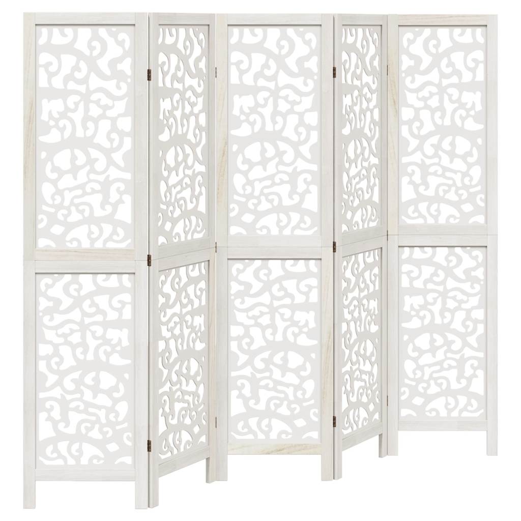 vidaXL Room Divider 5 Panels White Solid Wood Paulownia