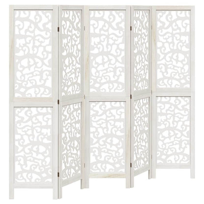 vidaXL Room Divider 5 Panels White Solid Wood Paulownia