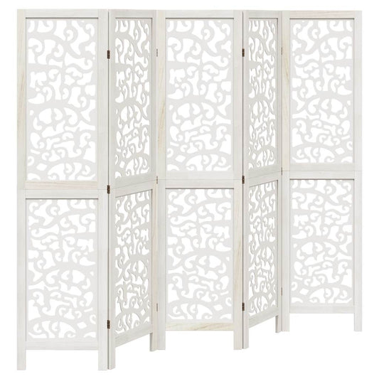 vidaXL Room Divider 5 Panels White Solid Wood Paulownia
