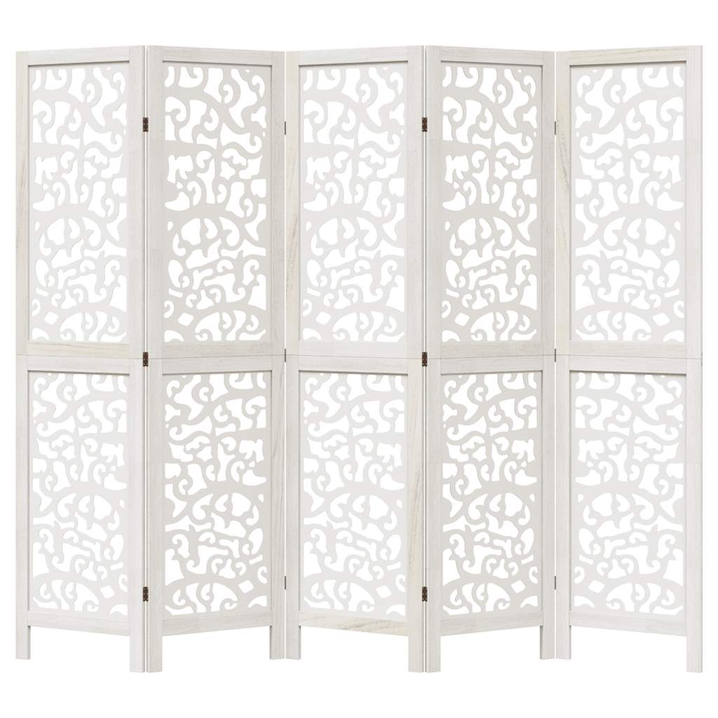 vidaXL Room Divider 5 Panels White Solid Wood Paulownia