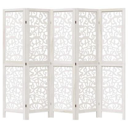 vidaXL Room Divider 5 Panels White Solid Wood Paulownia