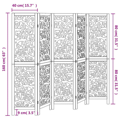 vidaXL Room Divider 5 Panels White Solid Wood Paulownia