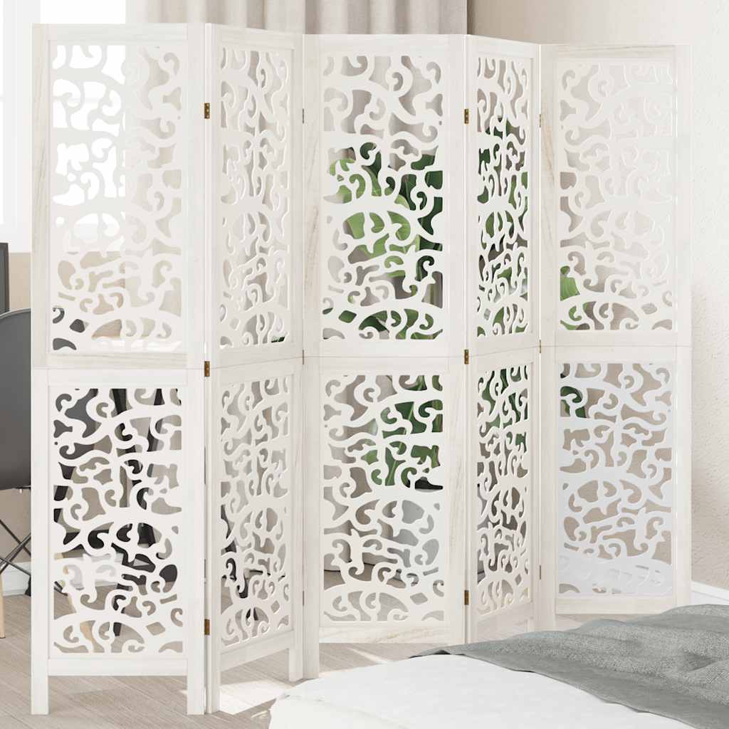 vidaXL Room Divider 5 Panels White Solid Wood Paulownia