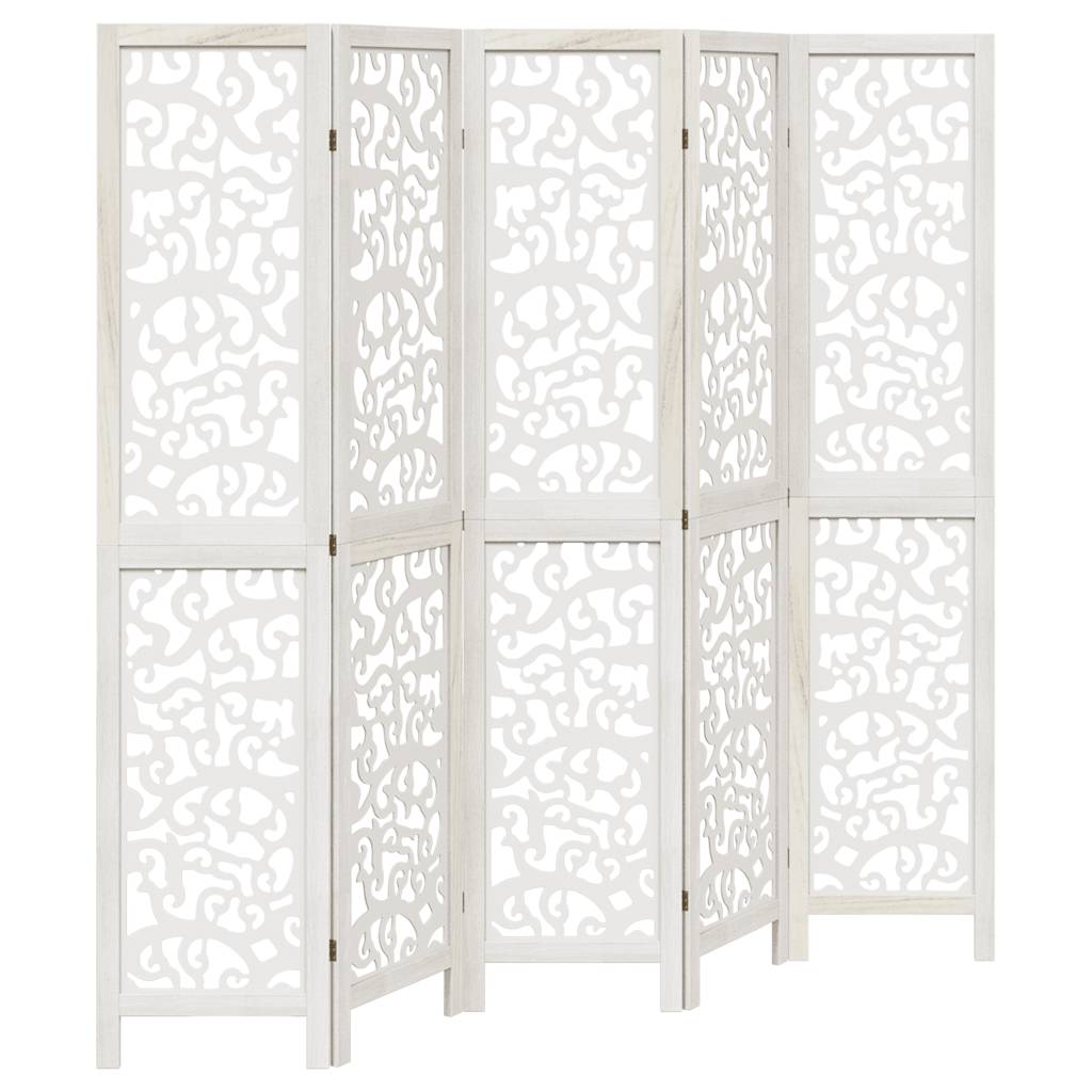 vidaXL Room Divider 5 Panels White Solid Wood Paulownia