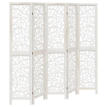 vidaXL Room Divider 5 Panels White Solid Wood Paulownia