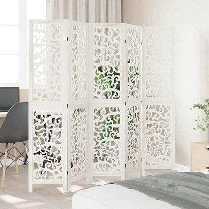 vidaXL Room Divider 5 Panels White Solid Wood Paulownia