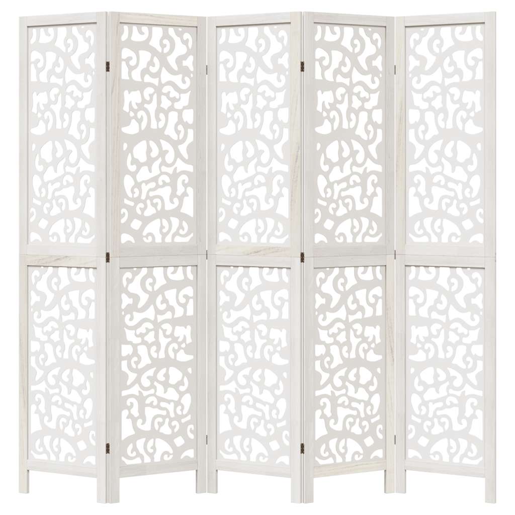 vidaXL Room Divider 5 Panels White Solid Wood Paulownia