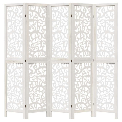 vidaXL Room Divider 5 Panels White Solid Wood Paulownia