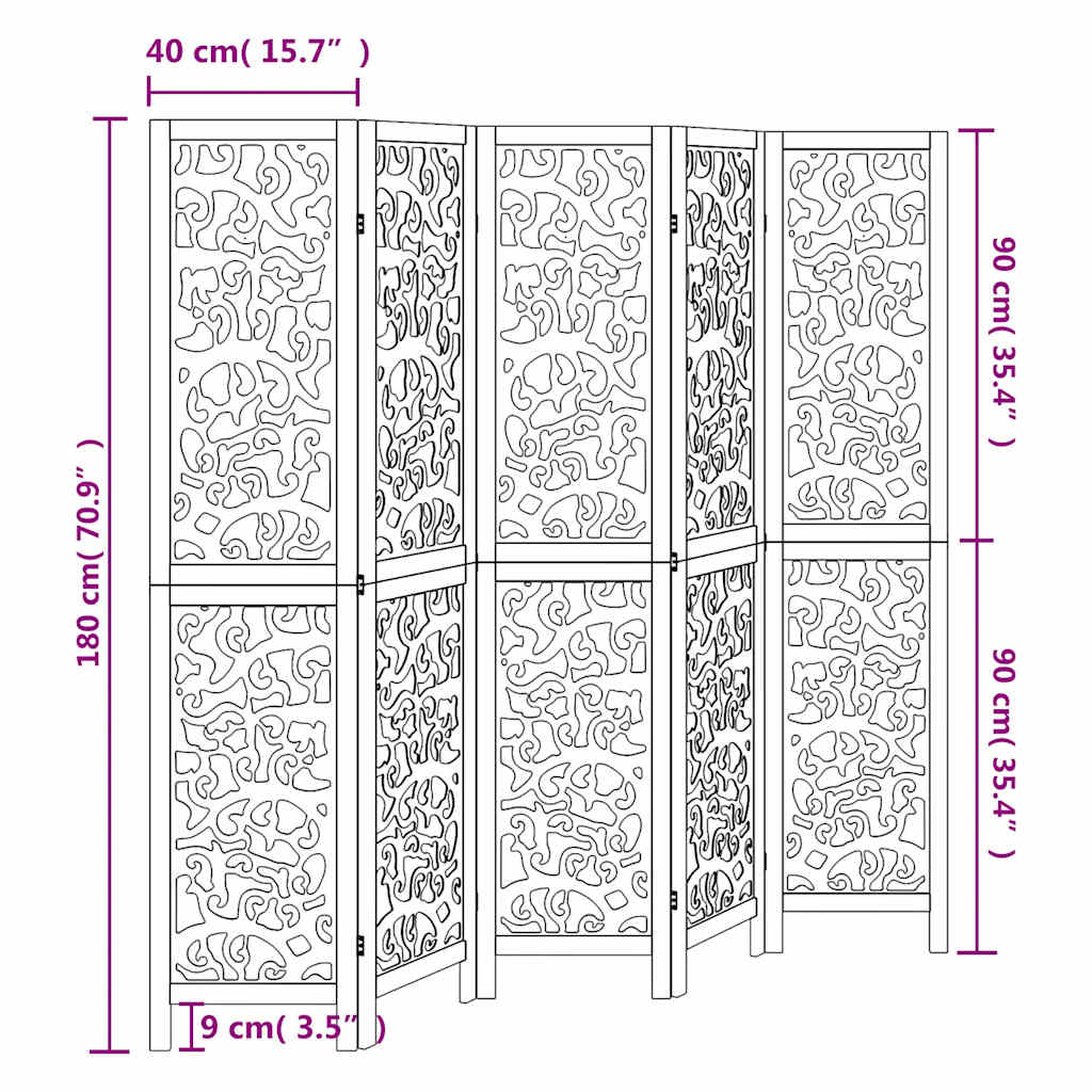 vidaXL Room Divider 5 Panels White Solid Wood Paulownia
