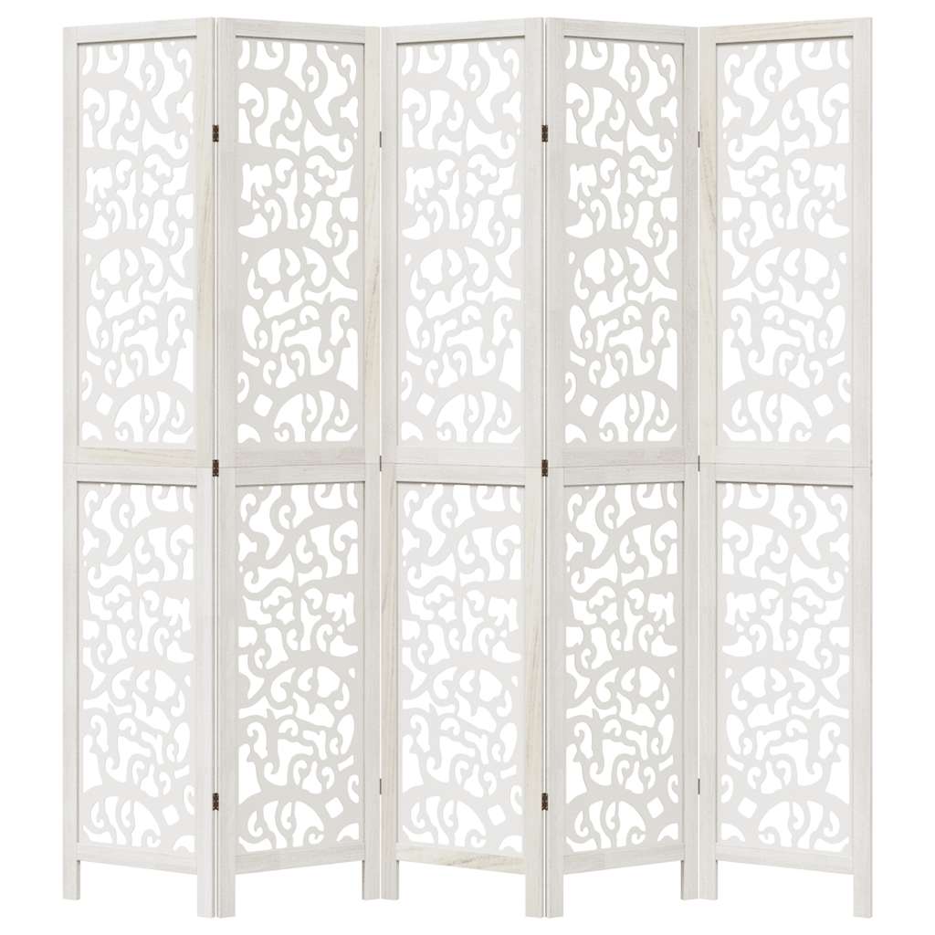 vidaXL Room Divider 5 Panels White Solid Wood Paulownia