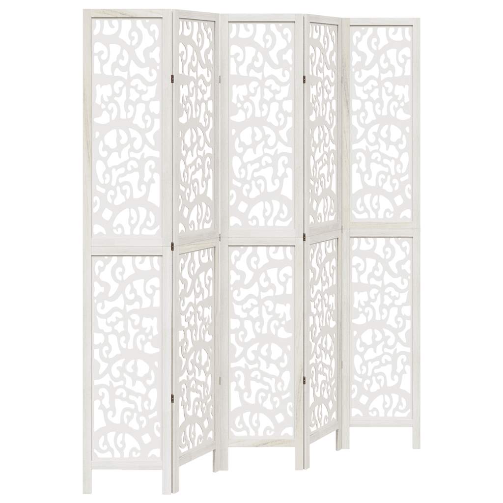 vidaXL Room Divider 5 Panels White Solid Wood Paulownia