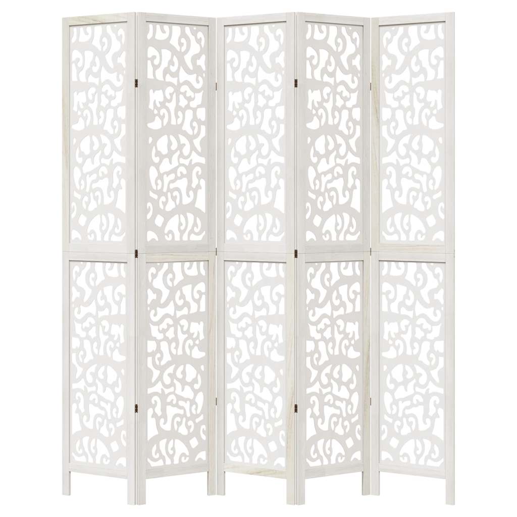 vidaXL Room Divider 5 Panels White Solid Wood Paulownia