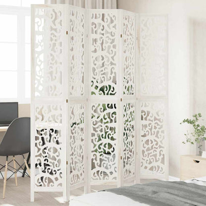 vidaXL Room Divider 5 Panels White Solid Wood Paulownia