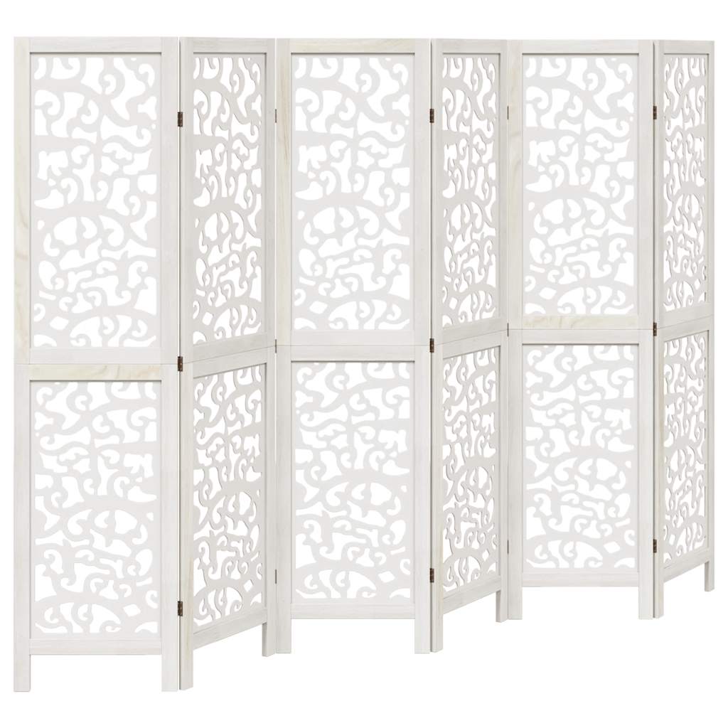 vidaXL Room Divider 6 Panels White Solid Wood Paulownia