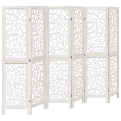 vidaXL Room Divider 6 Panels White Solid Wood Paulownia