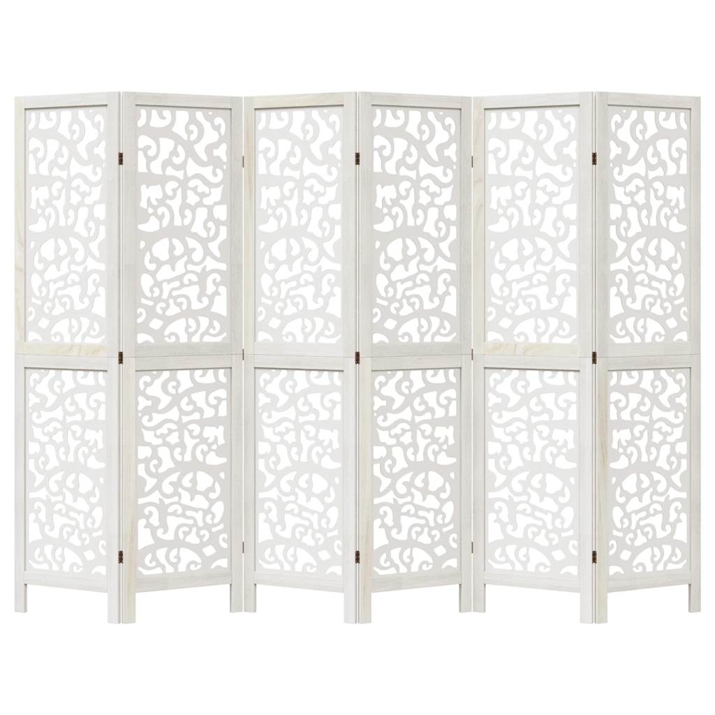 vidaXL Room Divider 6 Panels White Solid Wood Paulownia
