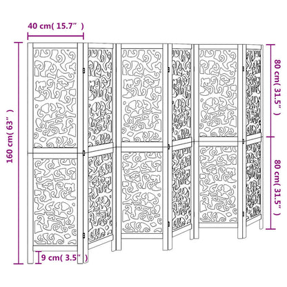 vidaXL Room Divider 6 Panels White Solid Wood Paulownia
