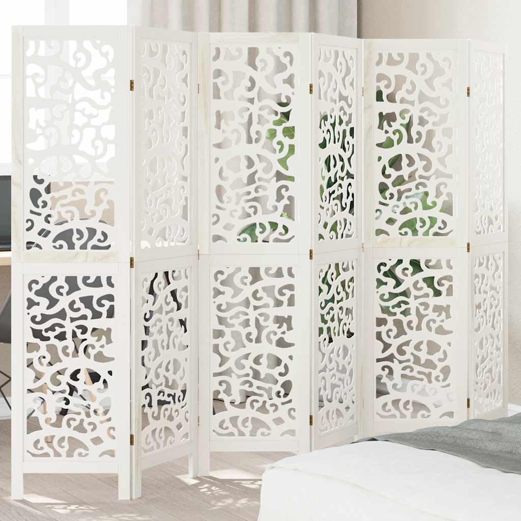 vidaXL Room Divider 6 Panels White Solid Wood Paulownia