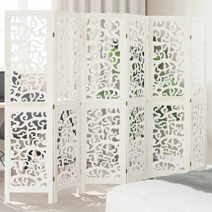 vidaXL Room Divider 6 Panels White Solid Wood Paulownia