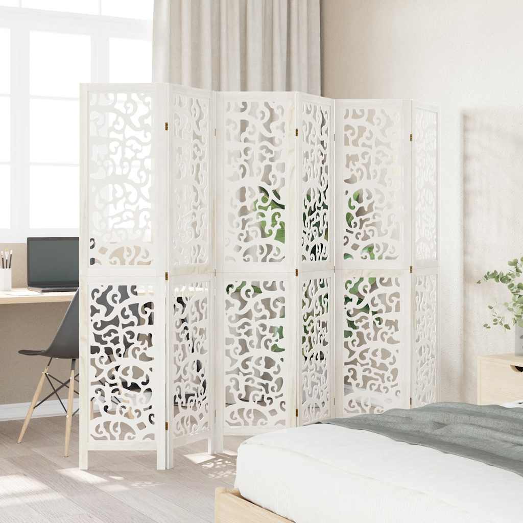 vidaXL Room Divider 6 Panels White Solid Wood Paulownia