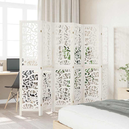 vidaXL Room Divider 6 Panels White Solid Wood Paulownia
