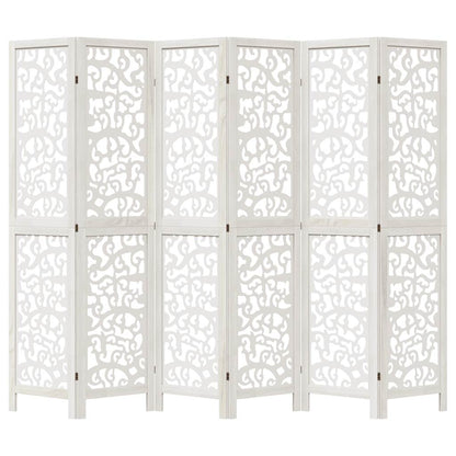 vidaXL Room Divider 6 Panels White Solid Wood Paulownia