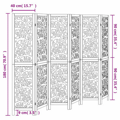 vidaXL Room Divider 6 Panels White Solid Wood Paulownia
