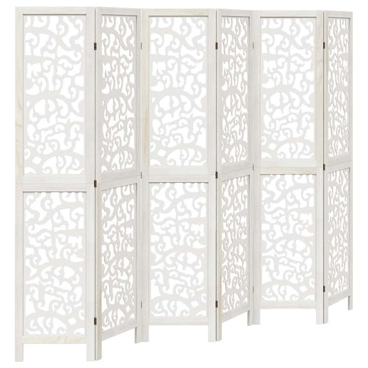 vidaXL Room Divider 6 Panels White Solid Wood Paulownia