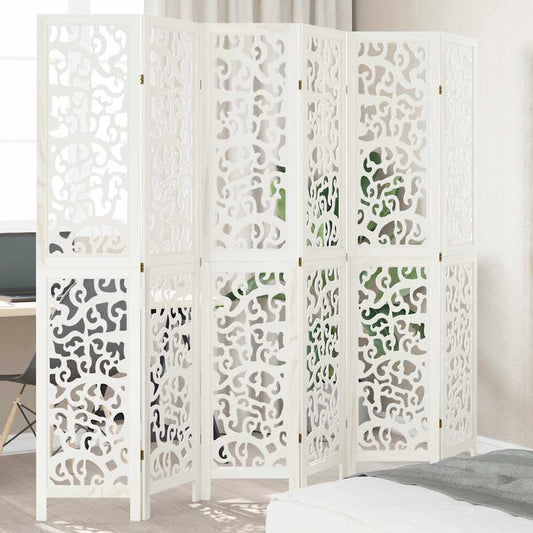 vidaXL Room Divider 6 Panels White Solid Wood Paulownia