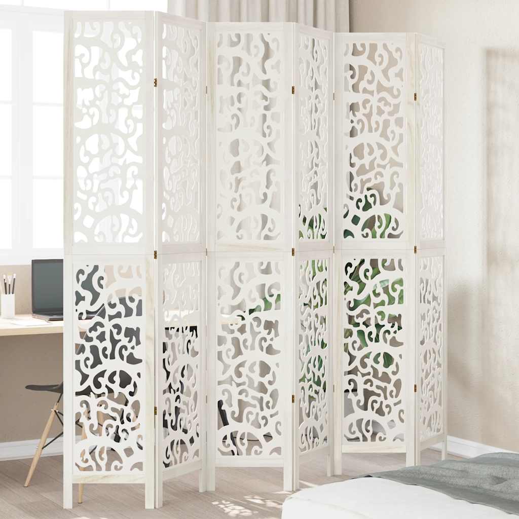 vidaXL Room Divider 6 Panels White Solid Wood Paulownia