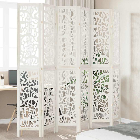 vidaXL Room Divider 6 Panels White Solid Wood Paulownia