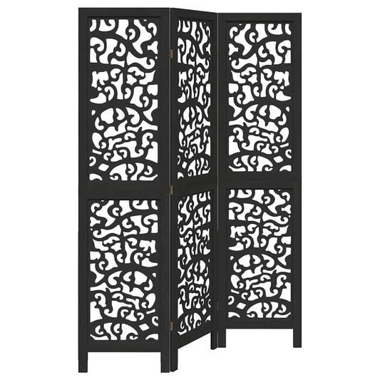 vidaXL Room Divider 3 Panels Black Solid Wood Paulownia