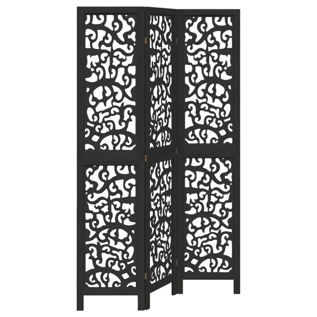 vidaXL Room Divider 3 Panels Black Solid Wood Paulownia