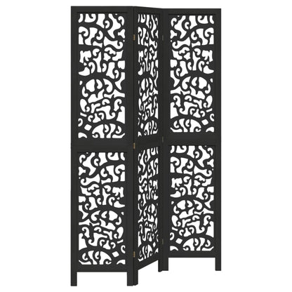vidaXL Room Divider 3 Panels Black Solid Wood Paulownia