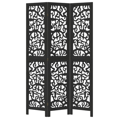 vidaXL Room Divider 3 Panels Black Solid Wood Paulownia