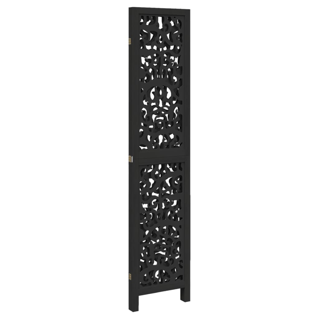 vidaXL Room Divider 3 Panels Black Solid Wood Paulownia