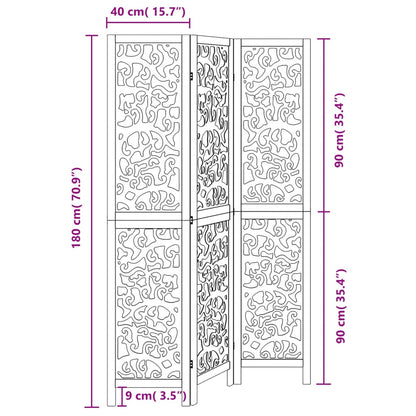 vidaXL Room Divider 3 Panels Black Solid Wood Paulownia