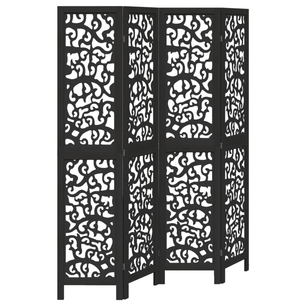 vidaXL Room Divider 4 Panels Black Solid Wood Paulownia